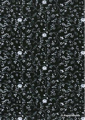 Chiffon Print | Periwinkle Black Chiffon with Grey and White Floral pattern, A4 | PaperSource
