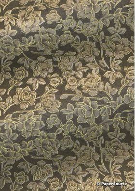 Chiffon Print | Rose Chocolate Chiffon with Ivory and Brown Floral pattern outlined in Gold Glitter, A4 - curled | PaperSource