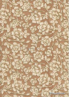 Chiffon Print | Rose Mink Brown Chiffon with Ivory and Brown Floral pattern outlined in Gold Glitter, A4 | PaperSource