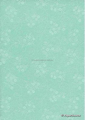 Chiffon Print | Delicate Aqua Chiffon with Floral Bouquet pattern in lighter tone, A4 | PaperSource