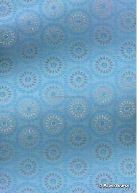 Chiffon Print | Daisy Circles Blue Chiffon with Deeper Blue Circle Floral pattern with Silver Glitter highlights, A4 - curled | PaperSource