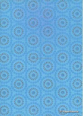 Chiffon Print | Daisy Circles Blue Chiffon with Deeper Blue Circle Floral pattern with Silver Glitter highlights, A4 | PaperSource