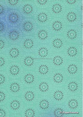 Chiffon Print | Daisy Circles Aqua Green Chiffon with Circle Floral pattern and Silver Glitter highlights, A4 | PaperSource