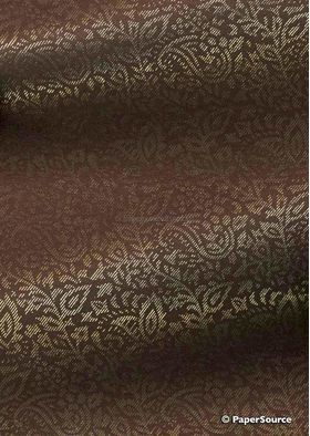 Chiffon Print | Reminisce Brown Chiffon with Gold foil print Paisley pattern, A4 - curled | PaperSource