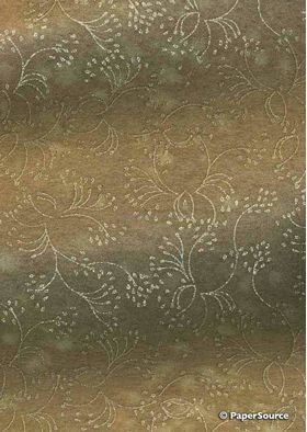 Chiffon Print | Floral Spray Mink Brown Chiffon with Gold Glitter pattern, A4 - curled | PaperSource