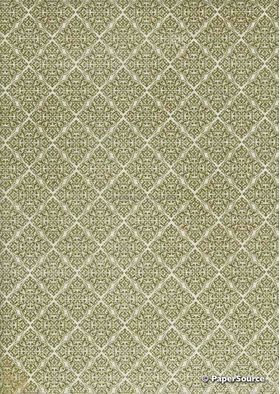 Chiffon Print | Baroque White Chiffon with Green Damask Print, A4 | PaperSource
