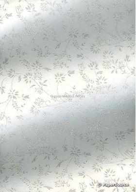 Chiffon Enchanted White with Silver and Glitter Floral Print A4 paper | PaperSource