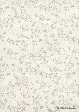 Chiffon Print | Enchanted White Chiffon with Silver and Glitter Floral Print, A4 | PaperSource