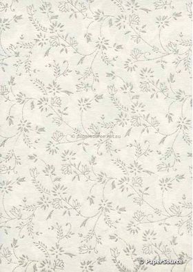 Chiffon Enchanted White with Silver and Glitter Floral Print A4 paper | PaperSource