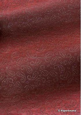 Chiffon Print | Mini Paisley Maroon Deep Red Chiffon with Small Paisley Glitter pattern on A4 - curled | PaperSource