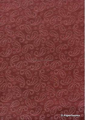 Chiffon Print | Mini Paisley Maroon Deep Red Chiffon with Small Paisley Glitter pattern on A4 | PaperSource