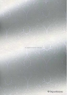 Chiffon Print | Peacock White Chiffon with White Damask Feather pattern, A4 - curled | PaperSource