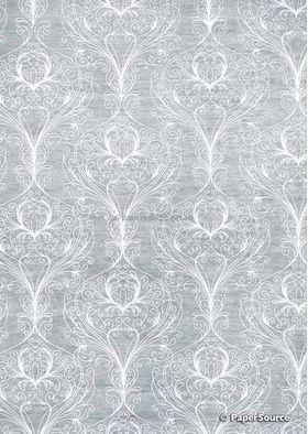 Chiffon Print | Peacock White Chiffon with White Damask Feather pattern, A4 | PaperSource