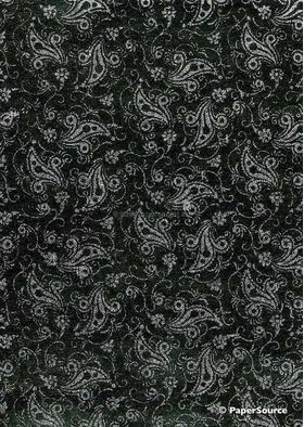 Chiffon Print | Bollywood Black Chiffon with Silver and Glitter Floral Print, A4 | PaperSource