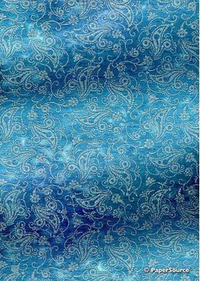 Chiffon | Bollywood Blue and Teal Chiffon with Silver Glitter Print | PaperSource