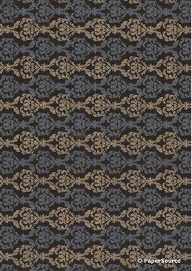 Chiffon Print | Regalia Black Chiffon with Beige and Grey Damask pattern, A4 | PaperSource
