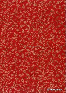 Chiffon Print | Leafage Red Chiffon with Gold Floral Textural Print on A4 | PaperSource