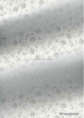 Chiffon Flair White with Silver and Glitter Floral Print A4 paper | PaperSource