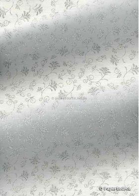 Chiffon Print | Flair White Chiffon with Silver and Glitter Floral Print, A4 - curled | PaperSource