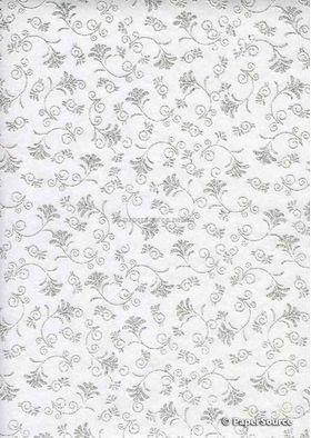 Chiffon Print | Flair White Chiffon with Silver and Glitter Floral Print, A4 | PaperSource
