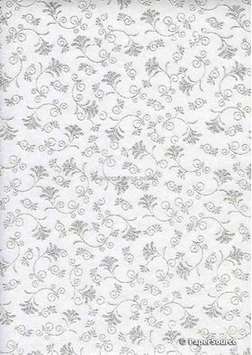 Chiffon Flair White with Silver and Glitter Floral Print A4 paper | PaperSource