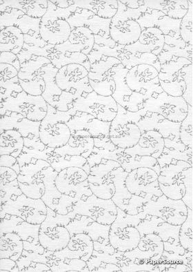 Chiffon Dainty White with Silver and Glitter Floral Print A4 paper | PaperSource