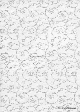 Chiffon Print | Dainty White Chiffon with Silver and Glitter Floral Vine Print, A4 | PaperSource
