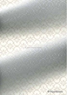 Chiffon Persian White with Silver and Glitter Floral Print A4 paper | PaperSource