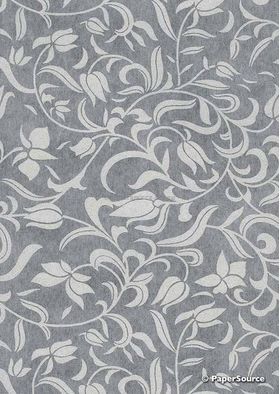 Chiffon Clematis White with Silver and Glitter Floral Print A4 paper | PaperSource