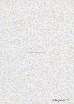 Chiffon Intricate White with Silver and Glitter Floral Print A4 paper | PaperSource