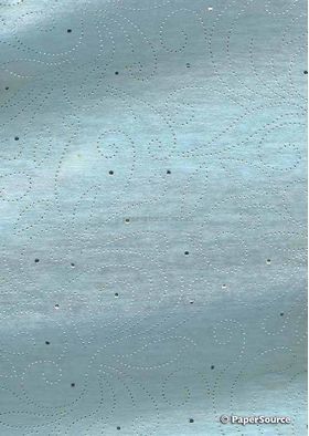 Precious Metal | Flourish Silver raised foil swirl pattern on Baby Blue Chiffon, a sheer shimmery A4 fabric sheet - curled | PaperSource