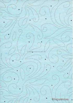 Precious Metal | Flourish Silver raised foil swirl pattern on Baby Blue Chiffon, a sheer shimmery A4 fabric sheet | PaperSource
