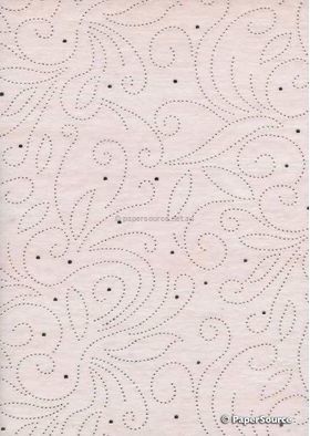 Precious Metal | Flourish Silver raised foil swirl pattern on Baby Pink Chiffon, a sheer shimmery A4 fabric sheet | PaperSource
