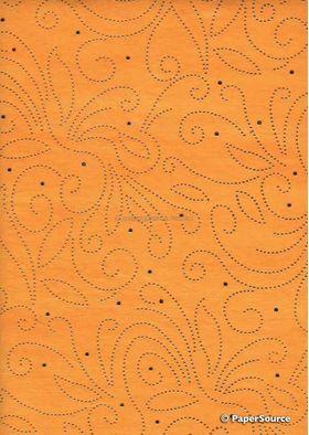 Precious Metal | Flourish Gold raised foil swirl pattern on Orange Chiffon, a sheer shimmery A4 fabric sheet | PaperSource