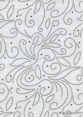 Precious Metal | Flourish Black raised foil swirl pattern on White Chiffon, a sheer shimmery A4 fabric sheet | PaperSource
