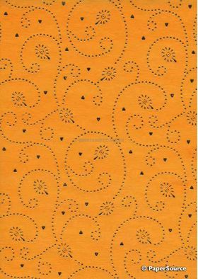 Precious Metal | Tiny Heart Gold raised foil tiny hearts and swirls pattern on Orange Chiffon, a sheer shimmery A4 fabric sheet | PaperSource