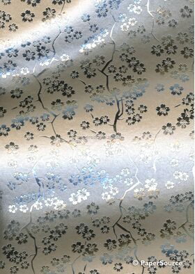 Flat Foil Sakura Cherry Blossom | Silver Foil on Champagne Pearlescent A4 handmade recycled paper | PaperSource