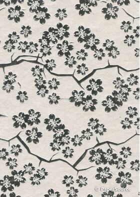 Flat Foil Sakura Cherry Blossom | Silver Foil on Quartz Pearlescent A4 handmade recycled paper | PaperSource