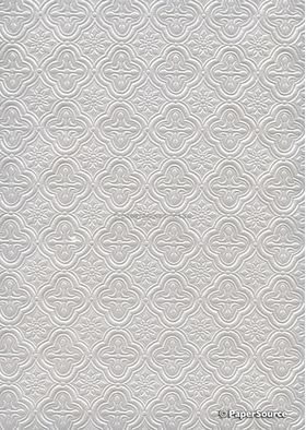 Embossed Quatrefoil Crystal White Pearl Pearlescent A4 handmade, recycled paper | PaperSource