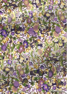 Chiyogami | Floral 08 Purple Floral and Vase Pattern on Lilac background with Gold outlines and highlights. A Small Sheet, Washi Yuzen Handmade Paper-curled | PaperSource