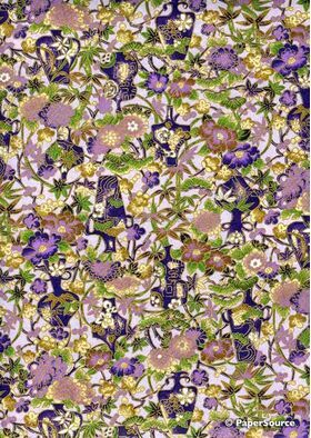 Chiyogami | Floral 08 Purple Floral and Vase Pattern on Lilac background with Gold outlines and highlights. A Small Sheet, Washi Yuzen Handmade Paper | PaperSource