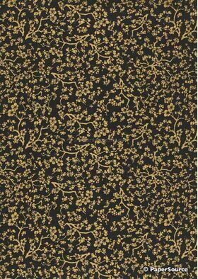 Chiyogami | Floral 47 Japanese handmade, screen printed paper with gold blossoms on black background | PaperSource