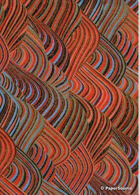 Japanese Chiyogami Panorama 4, Small Sheet with Striped Hills in Red, Black and Blue. A Washi Yuzen Handmade Paper | PaperSource