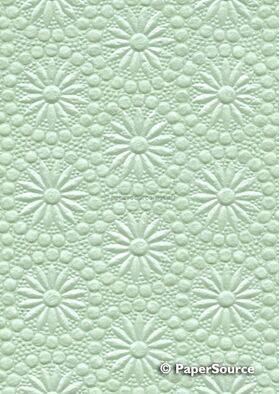 Embossed Daisy Circles Pastel Green Pearlescent A4 handmade, recycled paper close up | PaperSource