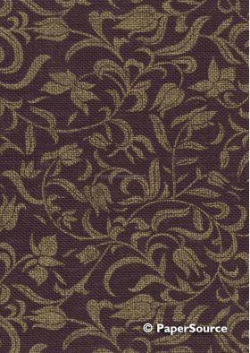 Burlap Tulip Gold on Burgundy Burlap Hessian Rustic themed hand screen printed, recycled fabric