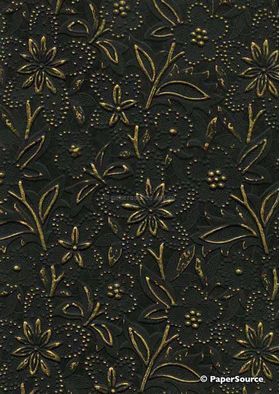 Embossed Bloom Black and Antique Gold Matte A4 handmade paper