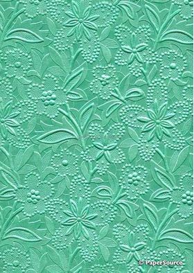 Embossed Bloom Aqua No.116 Pearlescent A4 handmade recycled paper | PaperSource