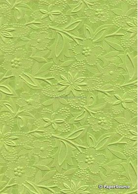 Embossed Lime Green Matte Cotton A4 handmade recycled paper