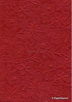 Embossed Deep Red Matte Cotton A4 handmade recycled paper