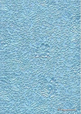 Embossed Bouquet Turquoise Blue Pearlescent A4 handmade, recycled paper | PaperSource